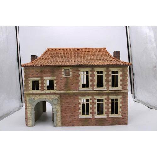 399 - A MODEL OF FLEMISH FARM HOUSE, robust ply construction with moulded detail, 36cm high x 45cm wide