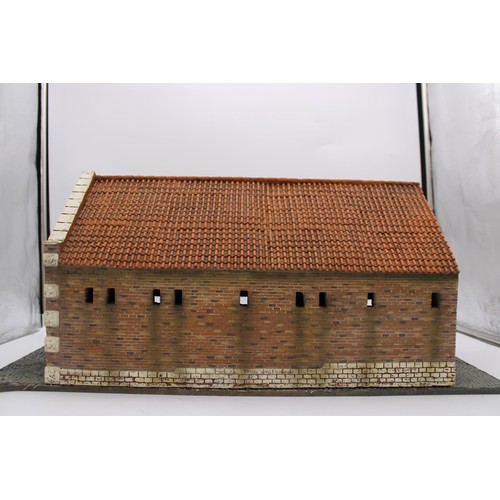 400 - A LARGE MODEL BARN ON COBBLED AND LAWN BASE, durable moulded construction with 3-D detail, 25cm high... 