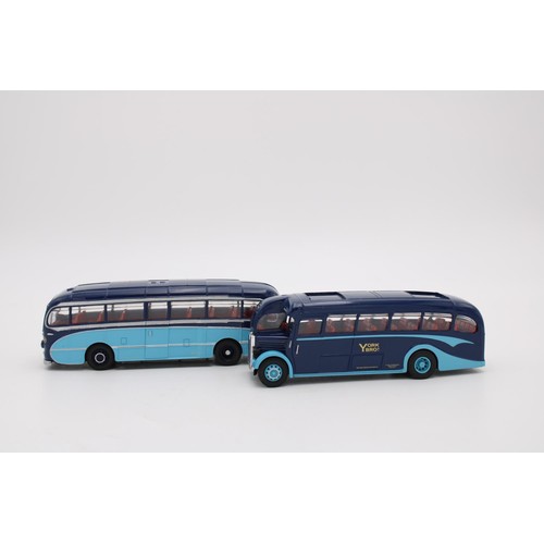 432 - A SET OF TWO LIMITED EDITION CORGI COACHES, in York Brothers blue livery, Burlington Seagull 18cm an... 