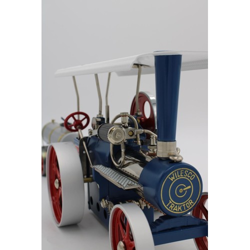 434 - WILESCO LIVE STEAM ROLLER/TRACTION ENGINE, 30cm long, boxed as new with water cart trailer, 23cm lon... 