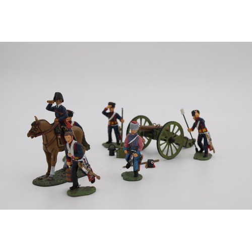 440 - FRENCH HOUSE ARTILLERY FIGURES OF MOUNTED OFFICER AND FIVE GUNNERS, 1/30 scale, hand painted by Fron... 