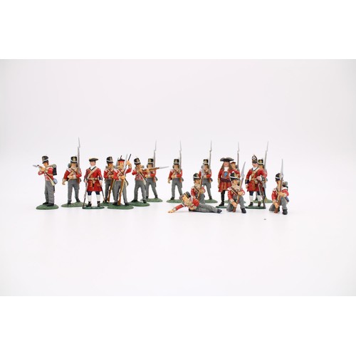 442 - A GROUP OF EIGHTEEN 3RD REGIMENT OF FOOT, 'THE BUFFS' SOLDIER FIGURES, 1/30 scale, hand painted by F... 