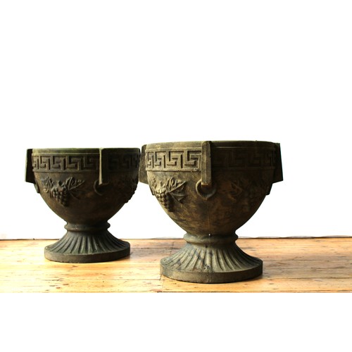 100 - A PAIR OF LARGE RECONSTITUTED STONE GARDEN PLANTERS, 59cm dia, 55cm high