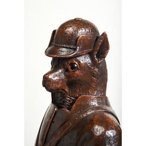 23 - RARE LINDEN WOOD 'BLACKFOREST' STICK STAND19TH CENTURYmodelled as fox dressed as a hunter109 cm high... 