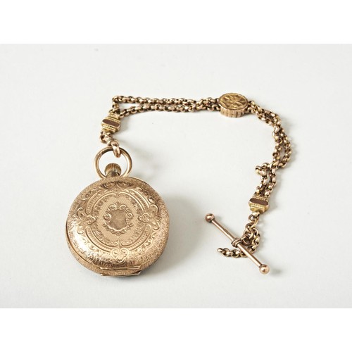 451 - A 14K GOLD FOB WATCH WITH 9ct WATCH CHAIN