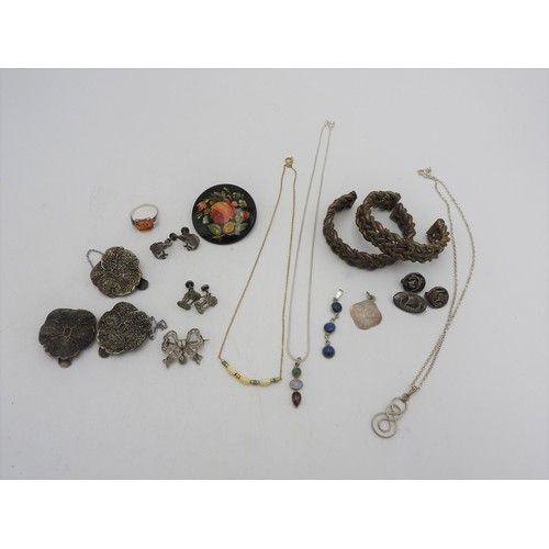 514 - SILVER CELTIC BROOCH AND VARIOUS PIECES OF COSTUME JEWELLERY (13)