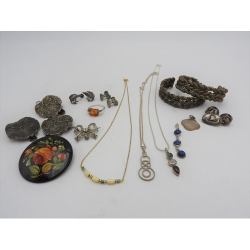 514 - SILVER CELTIC BROOCH AND VARIOUS PIECES OF COSTUME JEWELLERY (13)