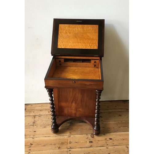 29 - A GEORGIAN ROSEWOOD DAVENPORT WITH FITTED INTERIOR, a brass gallery back, four drawers and four fals... 