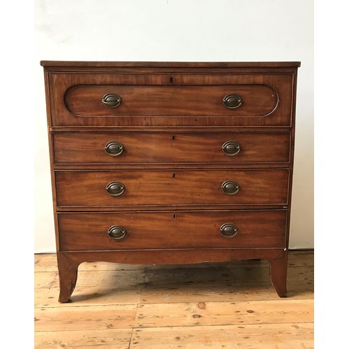 37 - AN EARLY 19th CENTURY MAHOGANY 4-DRAWER SECRETAIRE CHEST ON SPLAYED BRACKET FEET, the top drawer hou... 