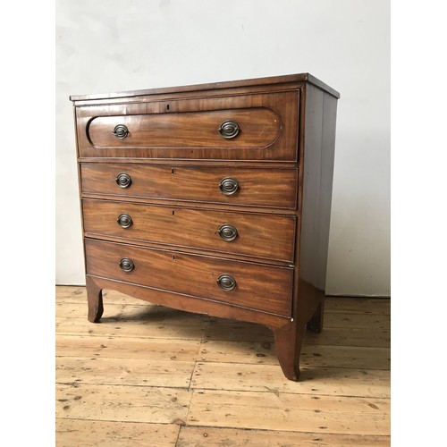 37 - AN EARLY 19th CENTURY MAHOGANY 4-DRAWER SECRETAIRE CHEST ON SPLAYED BRACKET FEET, the top drawer hou... 