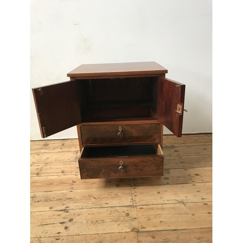 51 - A VICTORIAN MAHOGANY CUPBOARD WITH TWO DRAWERS