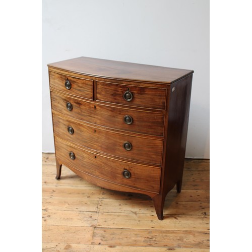 59 - A GEORGE III MAHOGANY BOW-FRONT CHEST OF FOUR DRAWERS, 89 x 89 x 45cms, two short drawers over two l... 