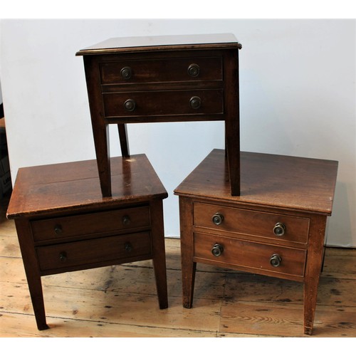 61 - THREE VICTORIAN MAHOGANY 2-DRAWER LOW SIDE TABLES,48 x 48 x 48cms and smaller