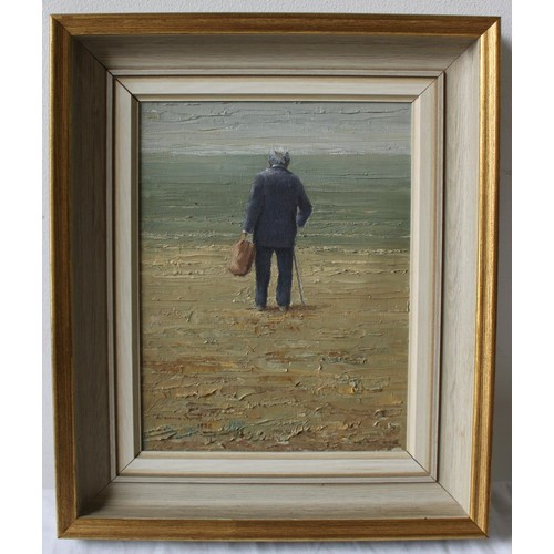 64 - DENNIS SYRETT (b.1934)ON THE BEACH AT STUDLANDoil on canvas, signed lower right, framed23 X 16.5cms... 