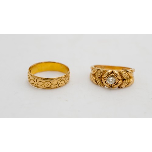 521 - A VICTORIAN 18CT GOLD BAND RING AND 18CT GOLD DIAMOND SET RING, 11g in total