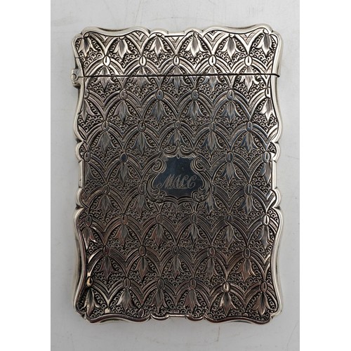 473 - A VICTORIAN SILVER CARD CASEBIRMINGHAM 1863decorated with repeating rows of bellflowers, maker mark ... 