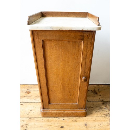 69 - A VICTORIAN OAK MARBLE TOP POT CUPBOARD