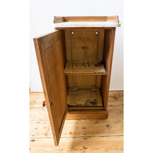 69 - A VICTORIAN OAK MARBLE TOP POT CUPBOARD