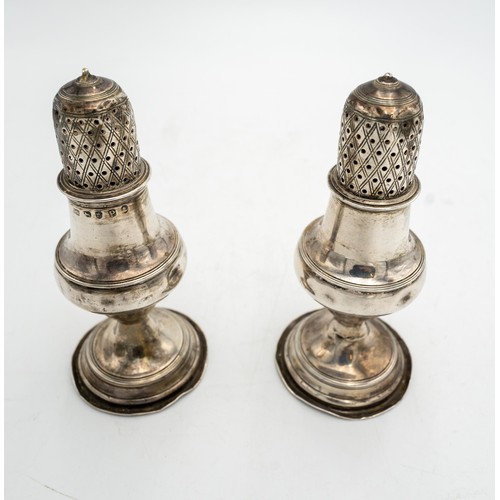 479 - A PAIR OF WILLIAM IV HALLMARK SILVER CASTERS, by George Gray, London, 1830, 4.9oz