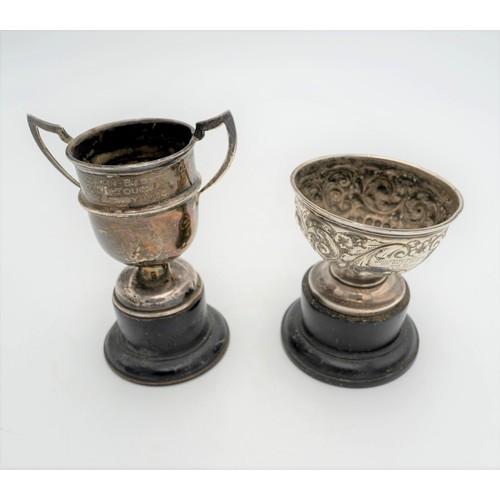 480 - A HALLMARK SILVER TWO-HANDLED PRESENTATION CUP AND SMALL PRESENTATION BOWL, both on stands, 1930 and... 