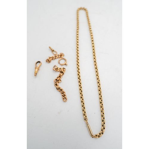 526 - A 9CT GOLD CHAIN and 9CT GOLD WATCH CHAIN, the watch chain in need of repair, 28g in total