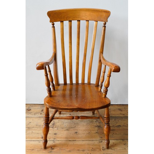 73 - A 19th CENTURY SLAT BACK FARMHOUSE ELBOW CHAIR