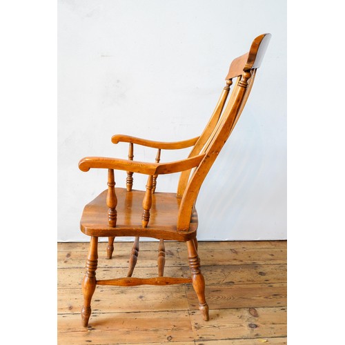 73 - A 19th CENTURY SLAT BACK FARMHOUSE ELBOW CHAIR