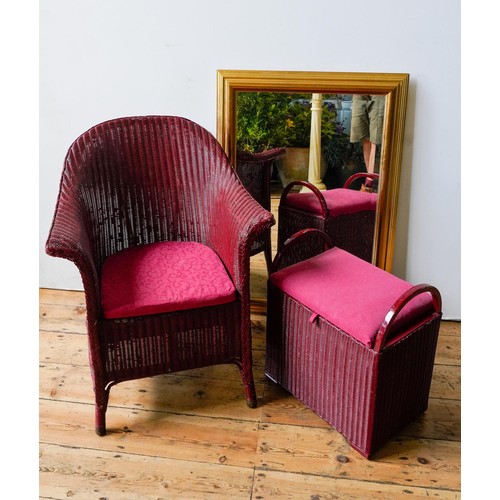 75 - A PAINTED LOOM CHAIR AND LINEN BASKET, A CONTEMPORARY GILT FRAME MIRROR, the mirror 102 x 71cms