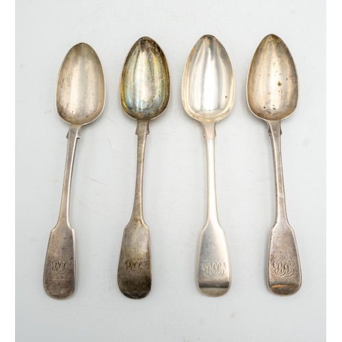 485 - TWO PAIRS OF HALLMARK SILVER SERVING SPOONS, one pair Chester 1848, 10.3oz in total