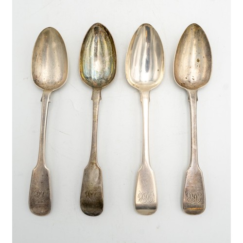 485 - TWO PAIRS OF HALLMARK SILVER SERVING SPOONS, one pair Chester 1848, 10.3oz in total