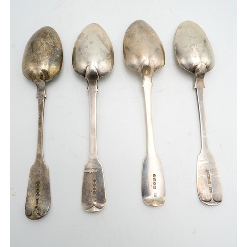 485 - TWO PAIRS OF HALLMARK SILVER SERVING SPOONS, one pair Chester 1848, 10.3oz in total