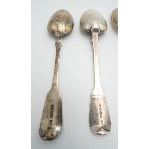 485 - TWO PAIRS OF HALLMARK SILVER SERVING SPOONS, one pair Chester 1848, 10.3oz in total