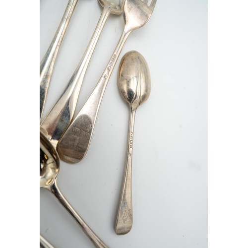 488 - A COLLECTION OF VICTORIAN HALLMARK SILVER RAT TAIL FLAT WARE, comprising of twelve forks, seven dess... 