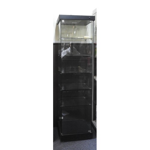 534 - A TALL NARROW GLASS DISPLAY CABINET WITH FIVE SHELVES, 185cm high x 47cm square