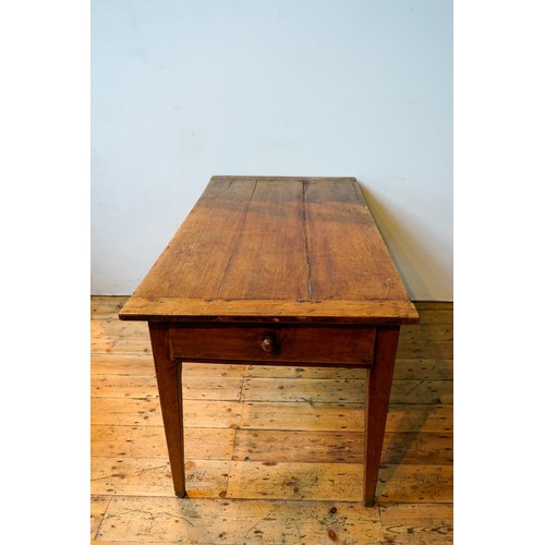 88 - FRENCH FRUIT WOOD FARMHOUSE TABLE ON TAPERED LEGS WITH SINGLE DRAWER