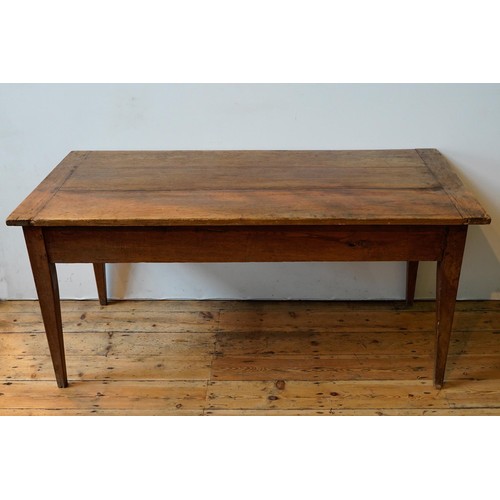 88 - FRENCH FRUIT WOOD FARMHOUSE TABLE ON TAPERED LEGS WITH SINGLE DRAWER