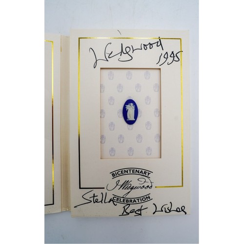 537 - TWO WEDGEWOOD BICENTENARY CELEBRATION CAMEOS, in presentation cards signed by Lord Wedgewood