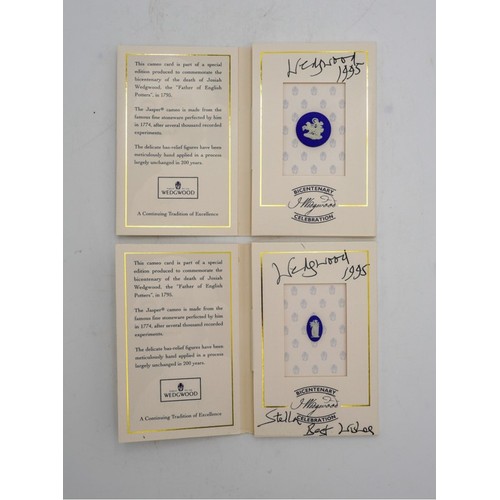 537 - TWO WEDGEWOOD BICENTENARY CELEBRATION CAMEOS, in presentation cards signed by Lord Wedgewood