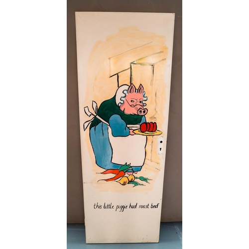 214 - A SET OF FOUR HAND PAINTED PAINTED NURSERY DOOR PANELS DEPICTING 'THIS LITTLE PIGGY' NURSERY RHYME19... 