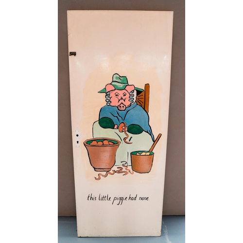 214 - A SET OF FOUR HAND PAINTED PAINTED NURSERY DOOR PANELS DEPICTING 'THIS LITTLE PIGGY' NURSERY RHYME19... 