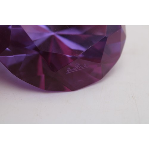 243 - A ROSENTHAL AMETHYST COLOURED GLASS 'PRINCESS CUT' PAPER WEIGHT, the Rosenthal mark etched onto base