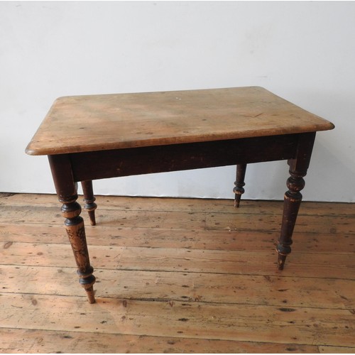 13 - A VICTORIAN RUSTIC PINE TURNED LEG SCULLERY TABLE WITH CUTLERY DRAWER, 74 x 106 x 71cm