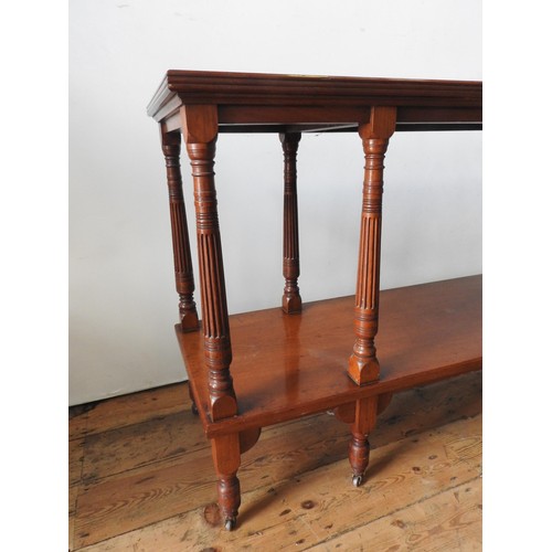 17 - A LATE VICTORIAN MAHOGANY 2-TIER BUFFET, on eight turned legs with eight fluted tapered supporting p... 