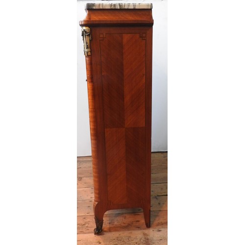 30 - A 20TH CENTURY WALNUT VENEER LOUIS XVI STYLE SECRETAIRE, a tambour roll enclosing seven trinket draw... 