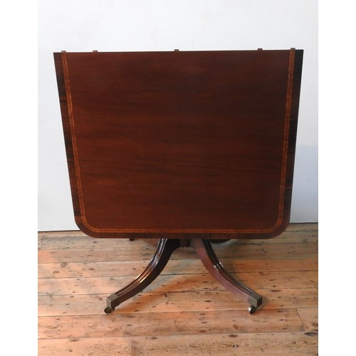 36 - A 20TH CENTURY TWIN PEDEDSTAL D-END CROSS BANDED DINING TABLE AND 6 DINING CHAIRS, with tilting end ... 