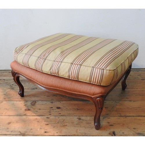 45 - A WADE UPHOLSTERY 'RIMINI' ARMCHAIR AND FOOTSTOOL, both upholstered in gold and burgundy pinstripe p... 