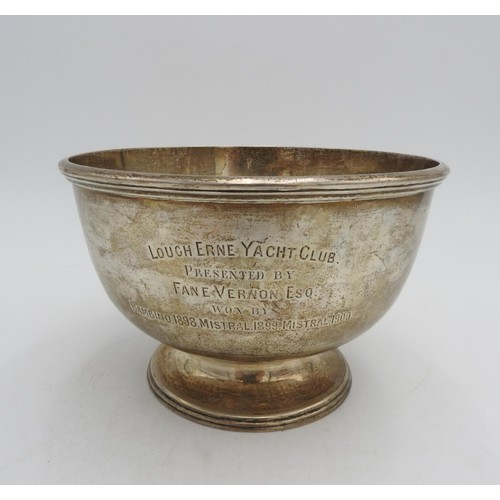 317 - AN IRISH HALLMARK SILVER PRESENTATION BOWL, on spreading foot base, inscribed by Lough Erne Yacht Cl... 