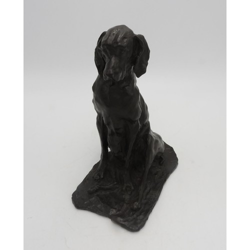 210 - A BRONZE FIGURE OF SEATED DOG SIGNED AND DATED PAOLO TROUBETZKOY 1893, dark brown patina, 25 cm high