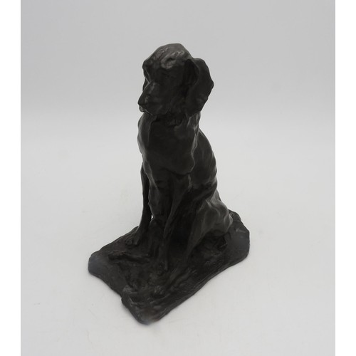 210 - A BRONZE FIGURE OF SEATED DOG SIGNED AND DATED PAOLO TROUBETZKOY 1893, dark brown patina, 25 cm high