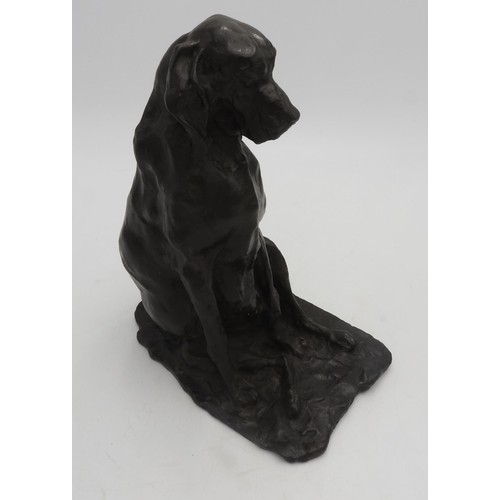 210 - A BRONZE FIGURE OF SEATED DOG SIGNED AND DATED PAOLO TROUBETZKOY 1893, dark brown patina, 25 cm high